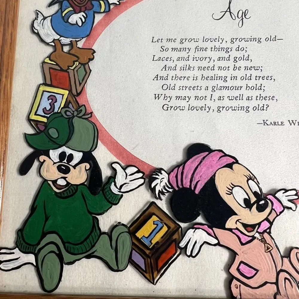 Nursery Decor Wall Hanging Framed Poem With‎ Hand Painted Disney Babies 9.5